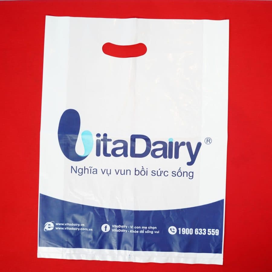 Túi PE trắng in 3 màu đục hột xoài